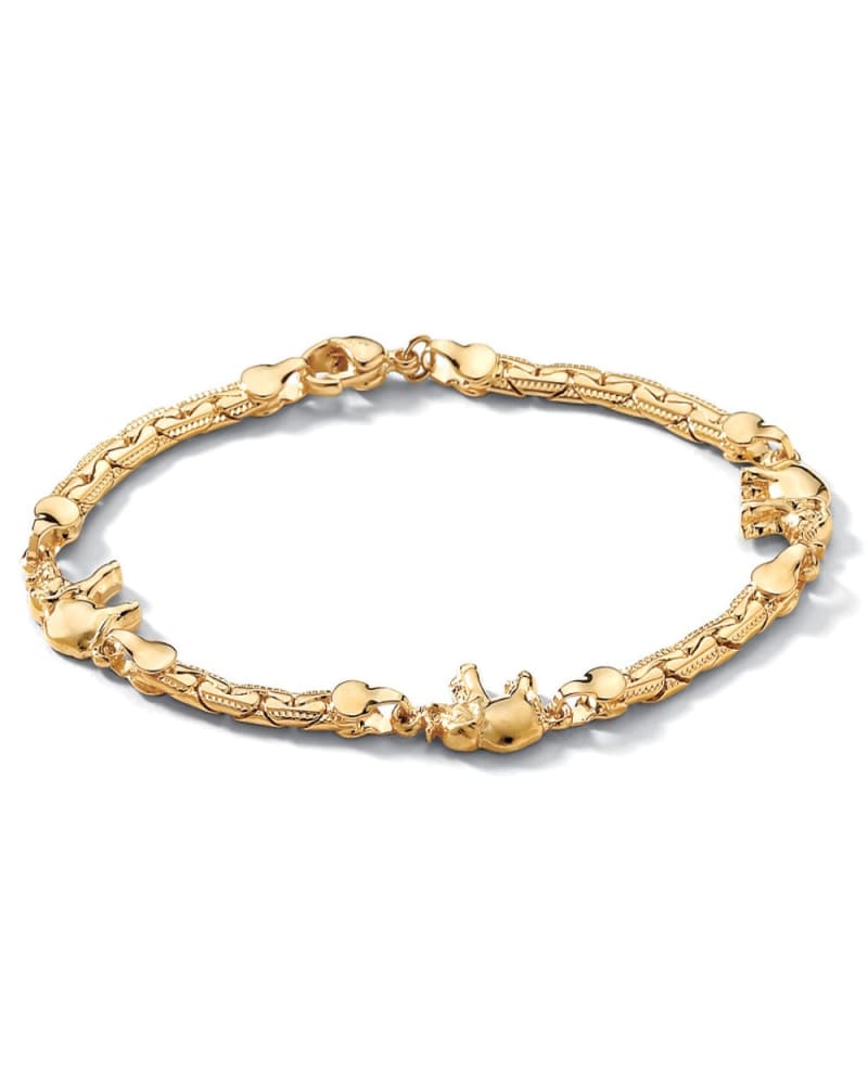 Front of a size 10 in Elephant Ankle Bracelet in Yellow Goldtone 10" in Yellow by PalmBeach Jewelry. | dia_product_style_image_id:296934